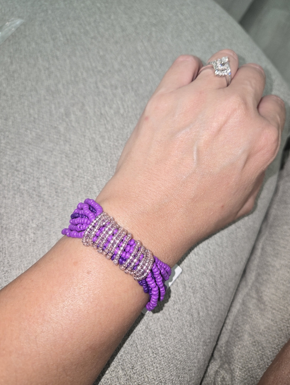 Purple Beaded Multi-Strand Bracelet with Crystal Wrap Accent